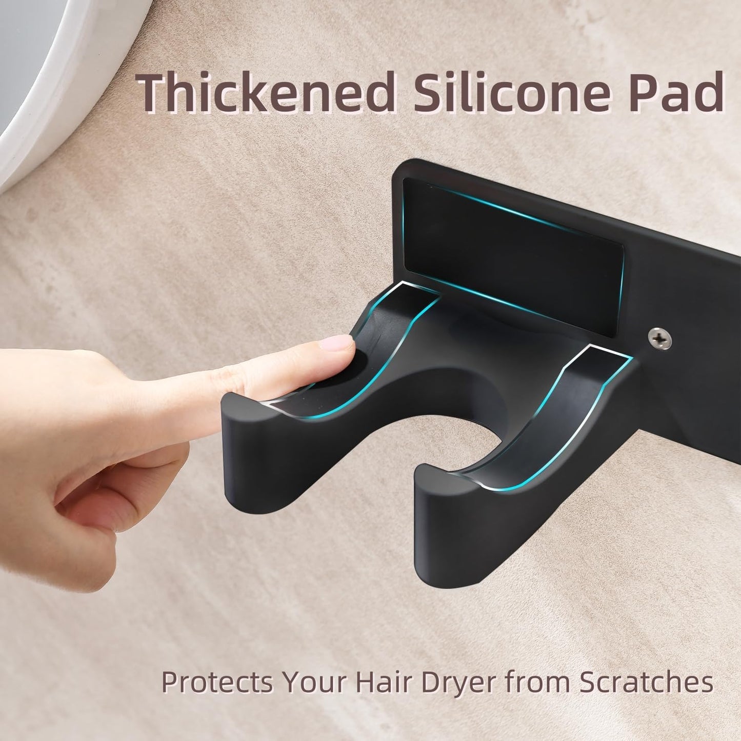 Hair Dryer Holder Wall Mounted, Hair Dryer Organizer Self Adhesive Compatible with Dyson Blow Dryer Holder Aluminum BlowDryer Holder Wall Mounted for Bathroom Black