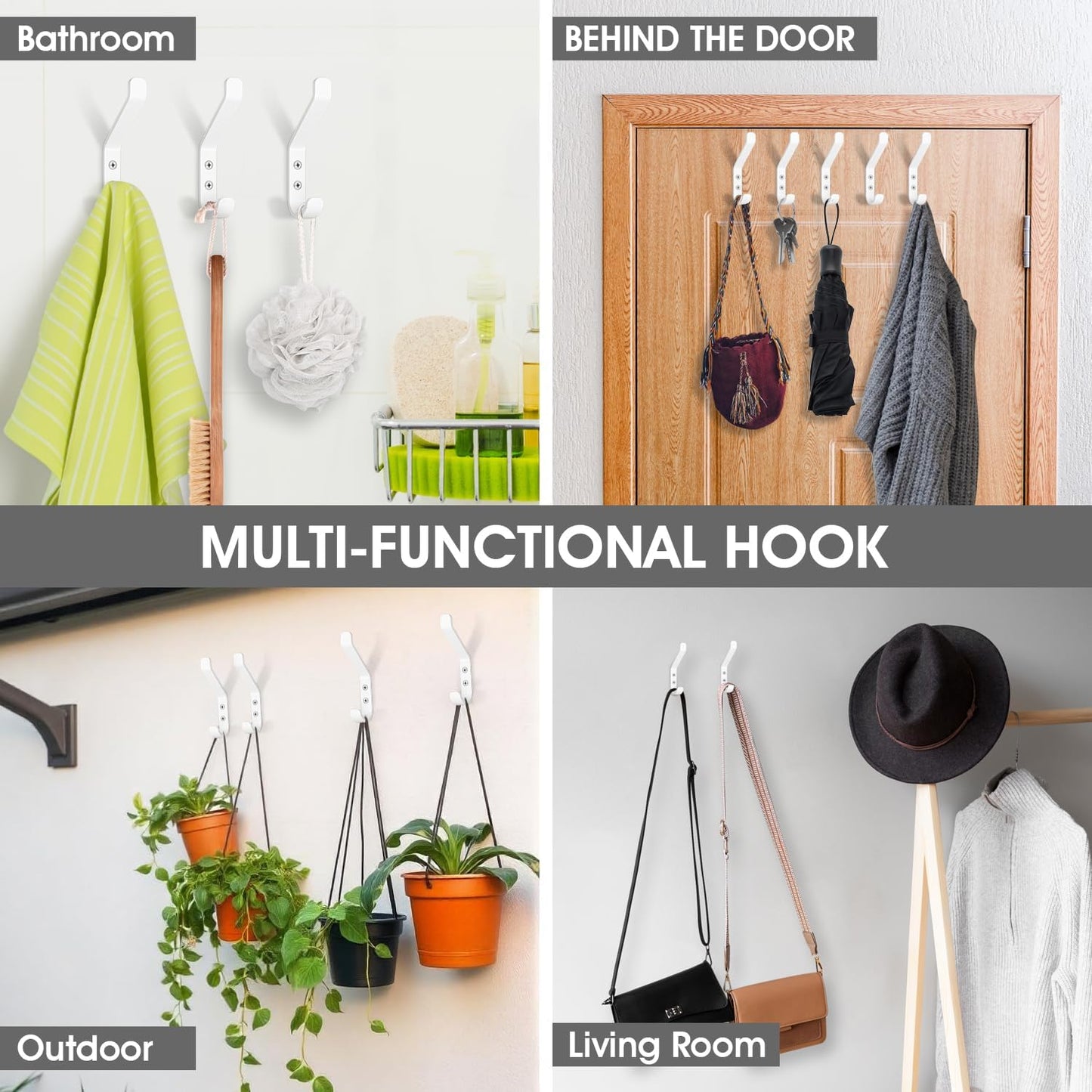 GlazieVault Coat Hooks – Door Hooks (5 Pack) -Heavy Duty Wall Mounted - Premium Design Rust Free Hooks