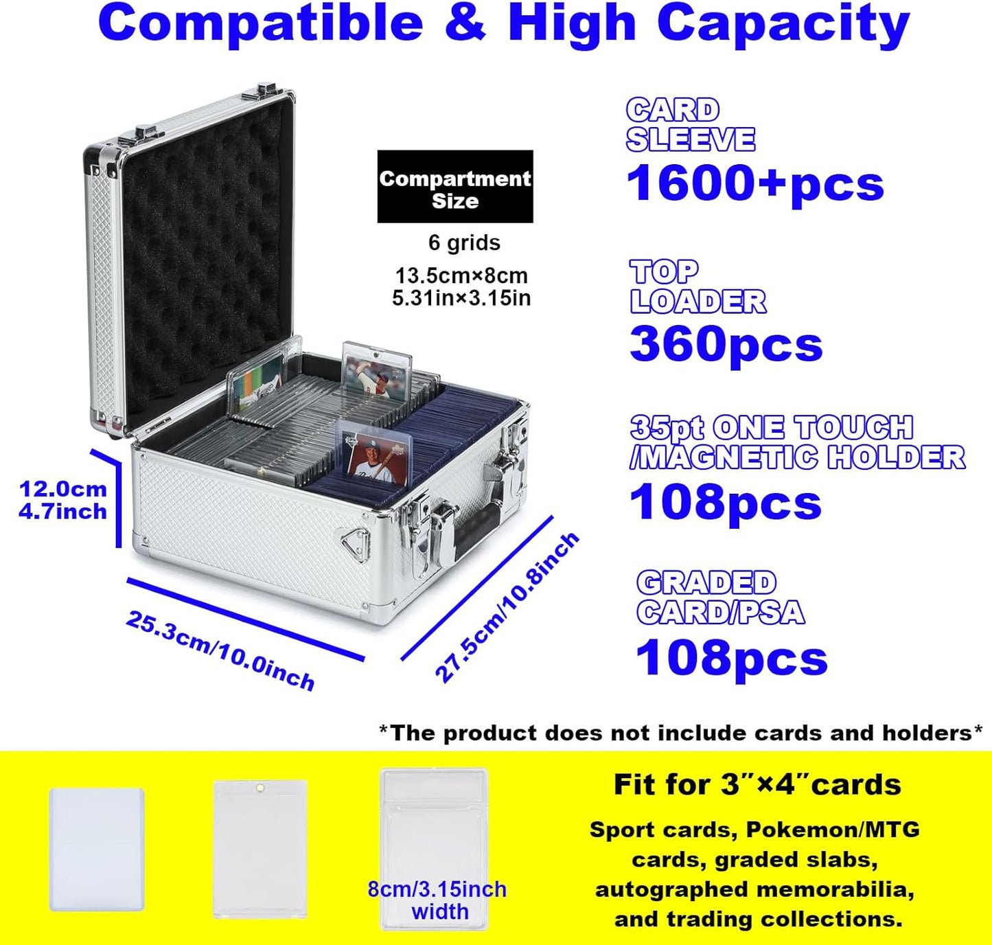 Multi color Card Storage Hard Case, Sports Card Collection Boxes,Trading Cards Cabinet, Card Holder, Toploader Box (Silver, Medium)