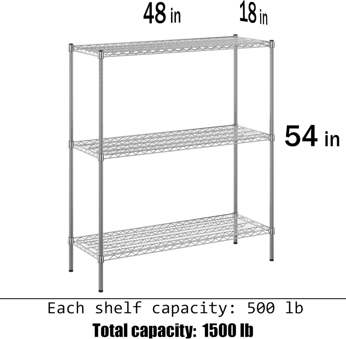 18" Deep x 48" Wide x 54" Height Wire Shelving Kit | 3-Tier | NSF Commercial Storage Rack Unit