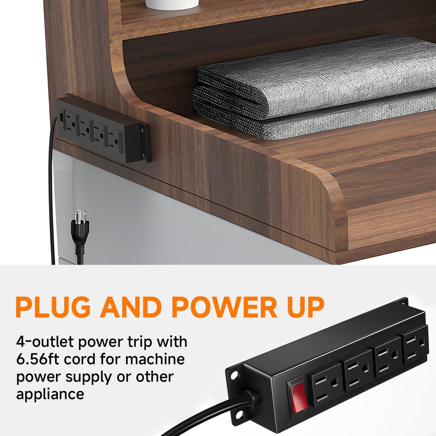 2-Tier Washer Dryer Countertop with Charge Station, 54" x 27.5" Top Cover for Laundry Machine, Washer and Dryer Wood Shelf Topper for Laundry Room Counter Storage Organization, Walnut