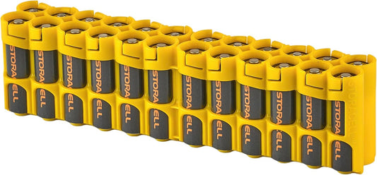 AA Battery Storage Caddy by Storacell, Yellow - Holds 24 Batteries (Not Included)