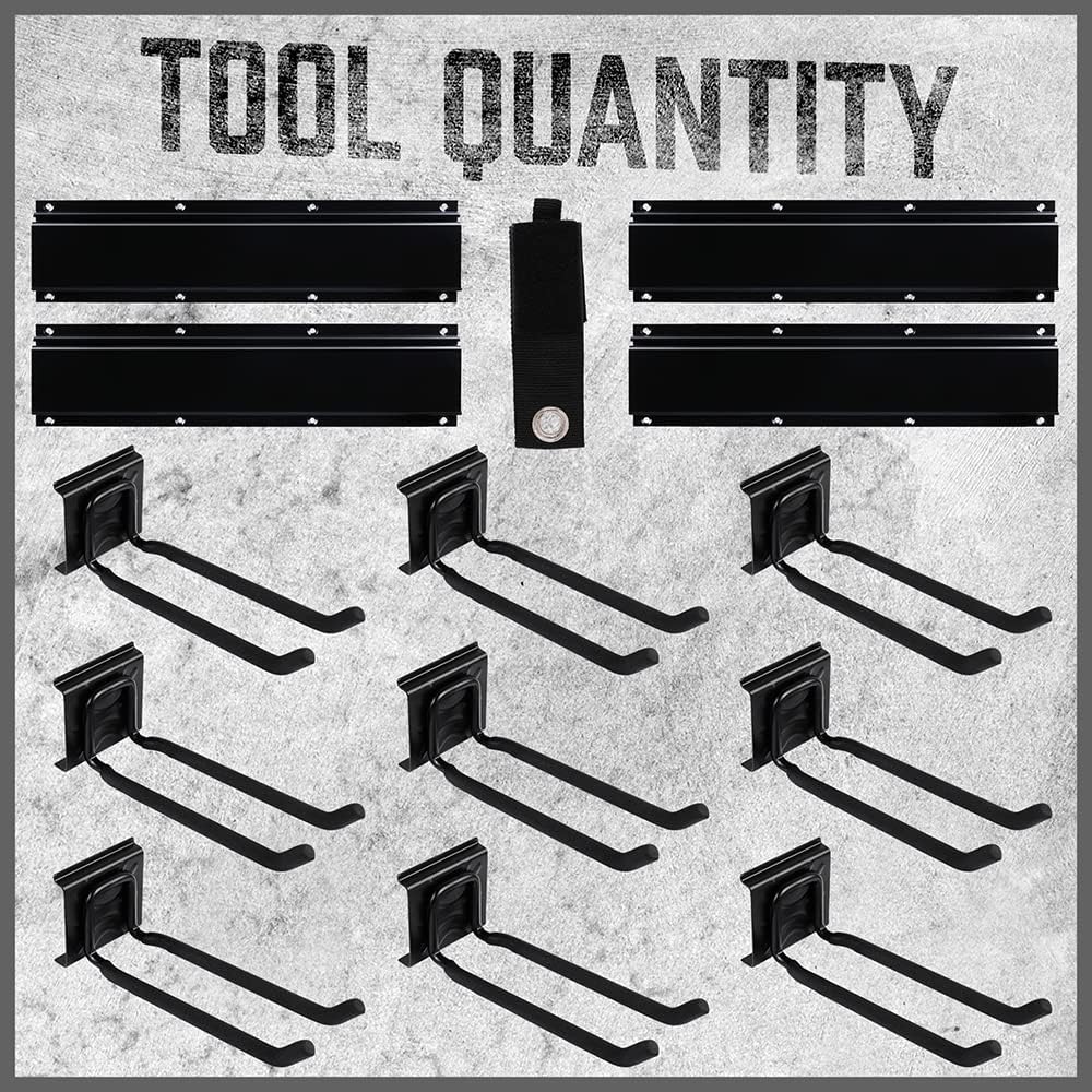 HORUSDY 64-Inch Heavy Duty Garage Organization Rack, 14 Packs Max Load 600LB, 4 Packs Rails and 9 Adjustable Hooks, Tool Organizer Rack with Heavy Double Hooks Tracks