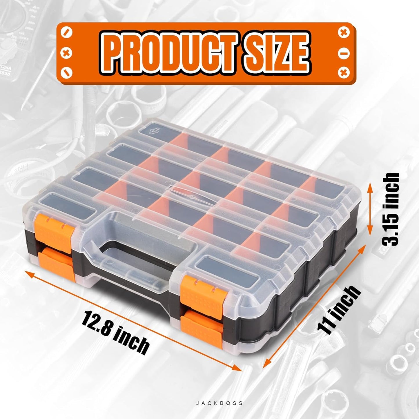 Generic Tool Box with Transparent Lid, Double Side 34-Compartments Organizer Box with Removable Dividers for Hardware, Screws, Bolts, Nails, Beads, Jewelry and Fishing Accessories, Orange, 4 Packs