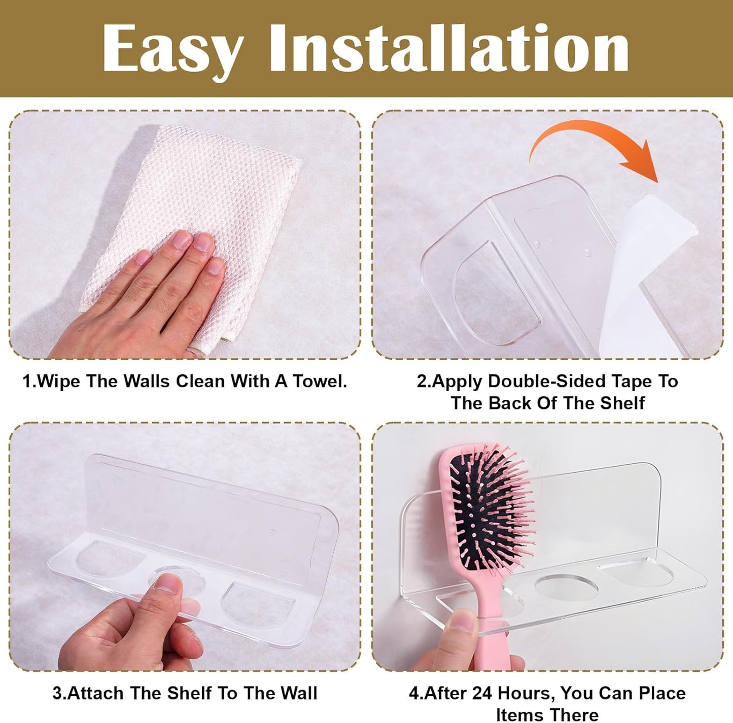Bathroom Hair Brush Holder Wall Mounted Hair Brush Organizer with 3 Holes Non Perforated Wall Mounted Shaver Storage Rack for Combs, Curling Irons, Razors