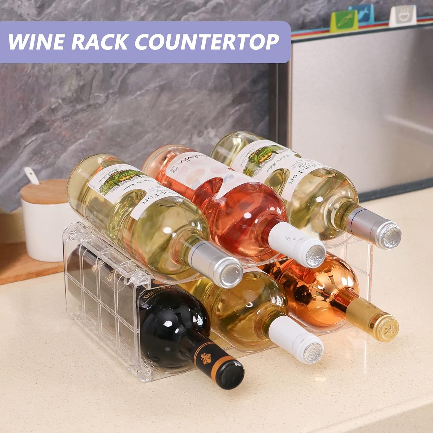 BOPai Clear Wine Racks for Refrigerator, Water Bottle Organizer, 6 Bottles