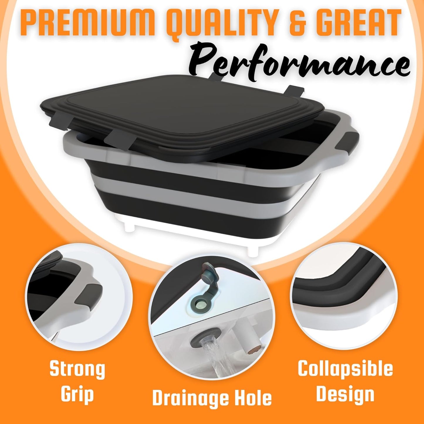 MAYALEAD BBQ Prep Tub with 2 Pcs Meat Shredder Claws, Collapsible Cutting Board, Cutting Board with Locking Lids, Drip Easy BBQ Prep Tub with lid-XL Size (Black)