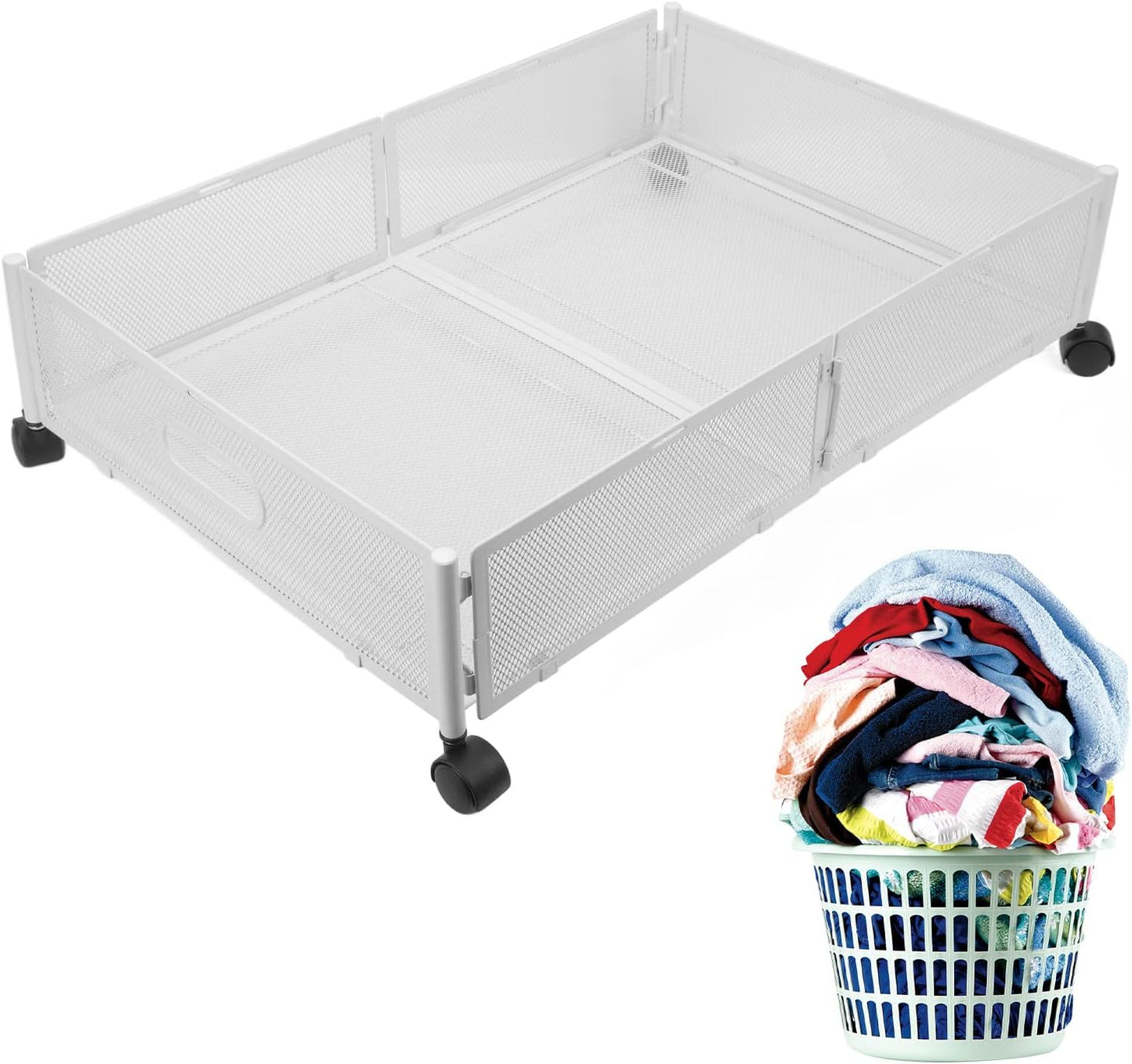 Under Bed Storage Containers with Wheels Grid Pattern Removable Type Shoe Storage Drawer Under Bed Detachable Metal for