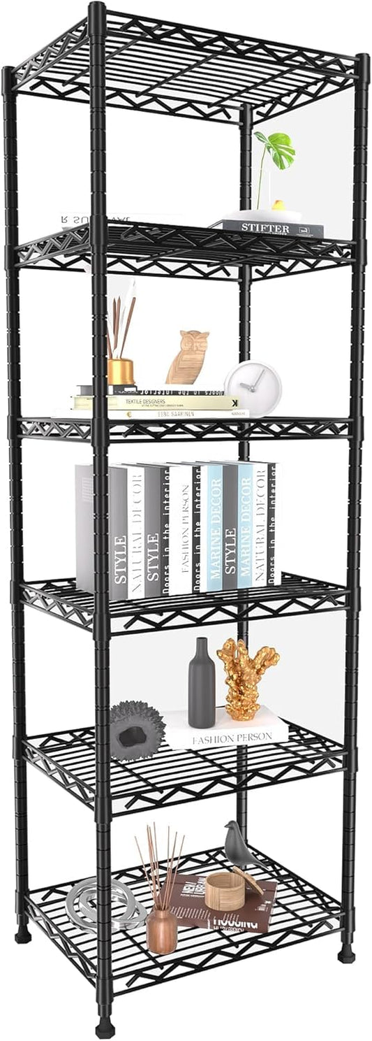 GIOTORENT 6-Tier Storage Shelves Standing Shelving Metal Units, Adjustable Height Wire Shelf Display Rack for Pantry Laundry Bathroom Kitchen 16.6” x 11.8” x 63”, Black