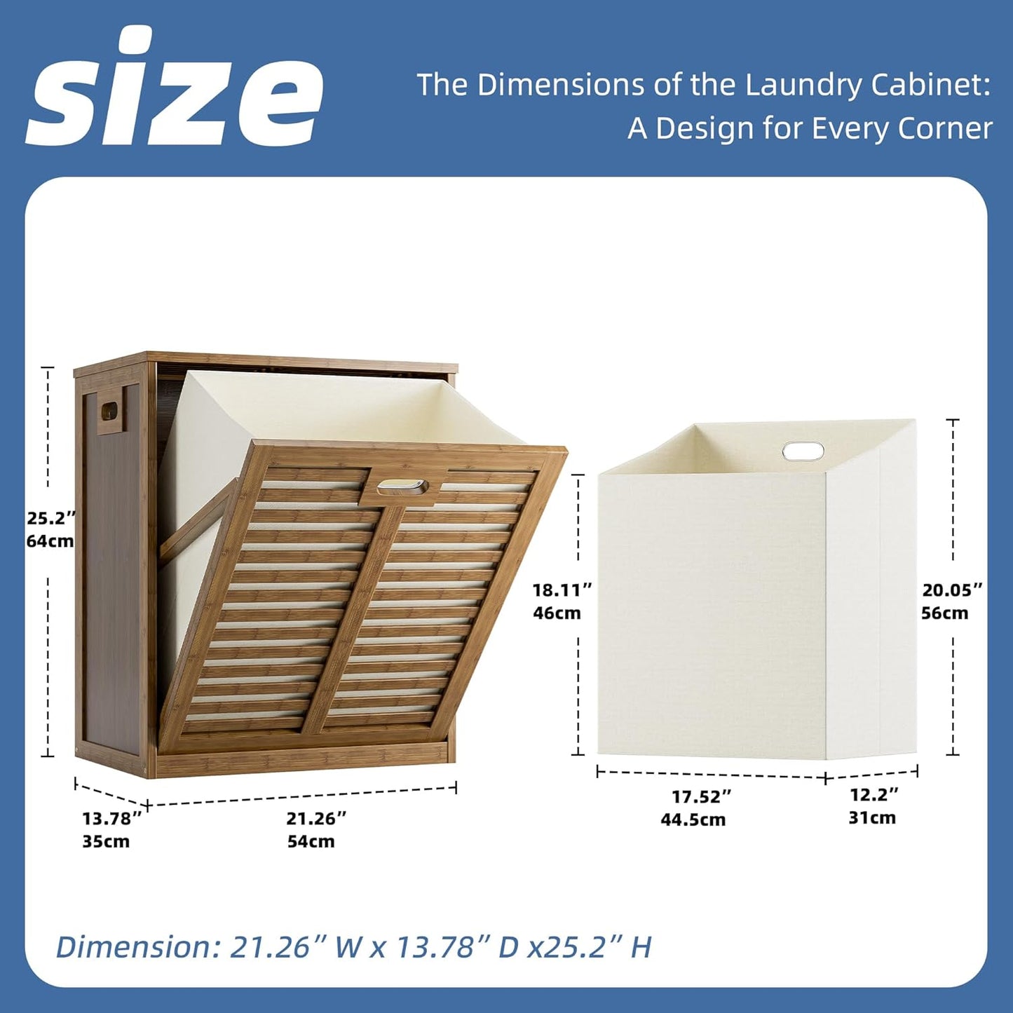 HITNET Bamboo Tilt Out Laundry Hamper, Bathroom Storage Cabinet with Hidden Removable Basket and 3 Sides Cutout Handles, Freestanding Kitchen Trash Can Cabinet, Walnut