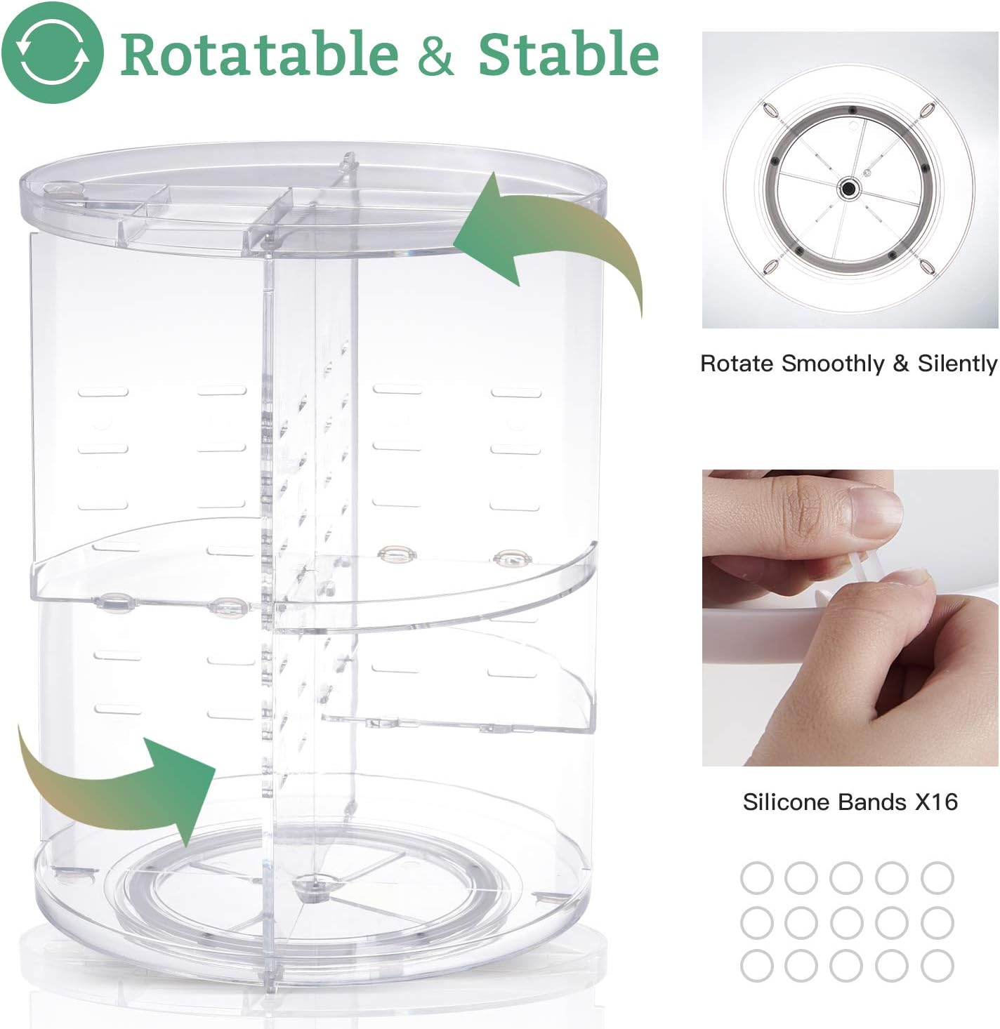 360 Rotating Makeup Organizer,DIY Adjustable Spinning Holder,Foldable Cosmetic Storage Display box,Large Capacity Make up Caddy Shelf,Fits Countertop Vanity and Bathroom (CLEAR)