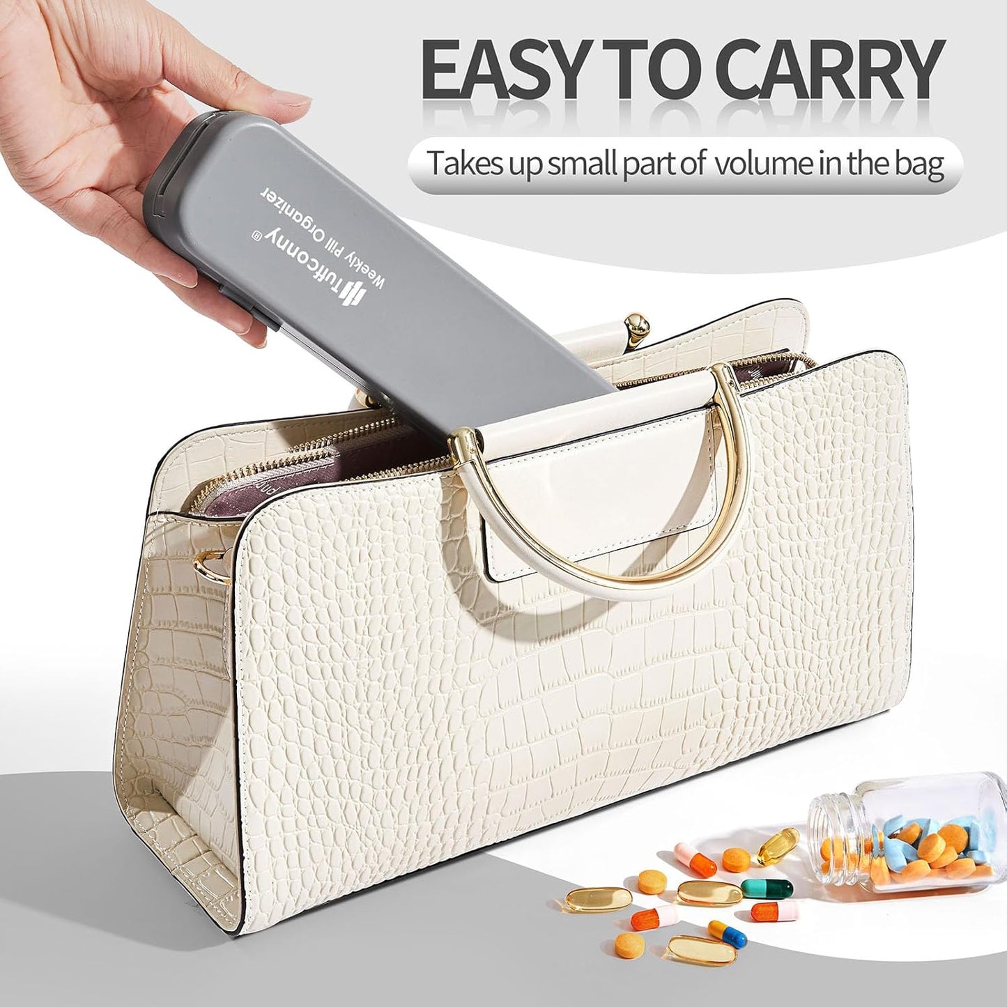 Weekly Pill Organizer - Travel Medicine Organizer, Pill Boxes and Organizer 2 Times a Day, 7 Day Pretty Pill Case, Pill Holder for Vitamins, Medicines and Tablets (Elegant Gray)