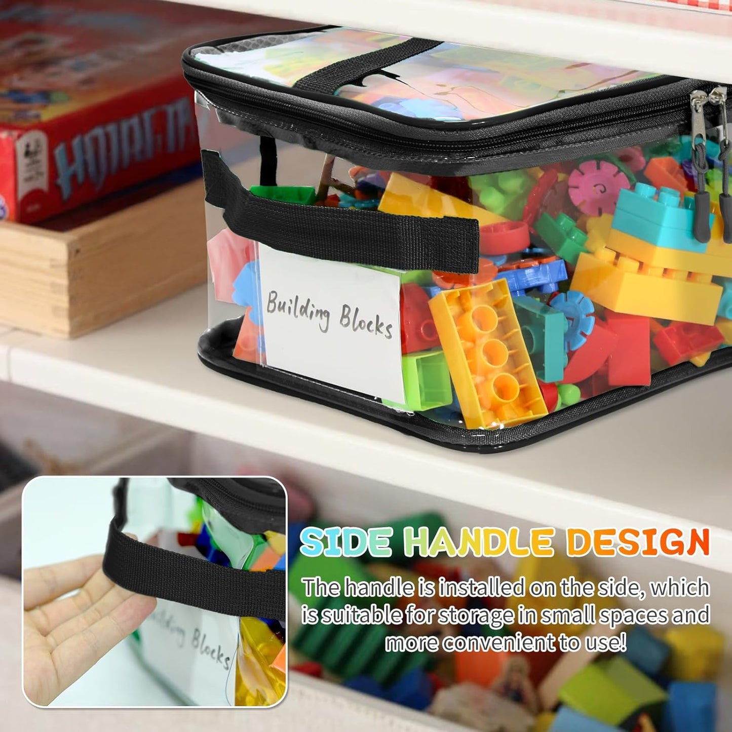 8 Packs Extra Large Toy Storage Bags with Labels, Reusable Clear PVC Board Game Storage, Travel Waterproof Toy Organizer Bags with Name Tag and Manual Pocket for Building Blocks, Puzzle, Kids Books