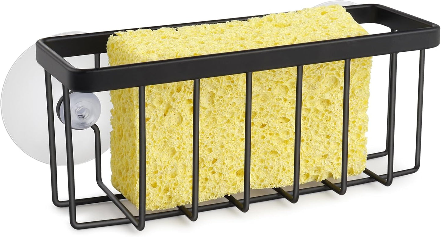 Sponge Holder for Kitchen Sink Suction,Stainless Steel Sponge Holder for Sponges, Scrubbers, Soap, Kitchen, Bathroom, Black