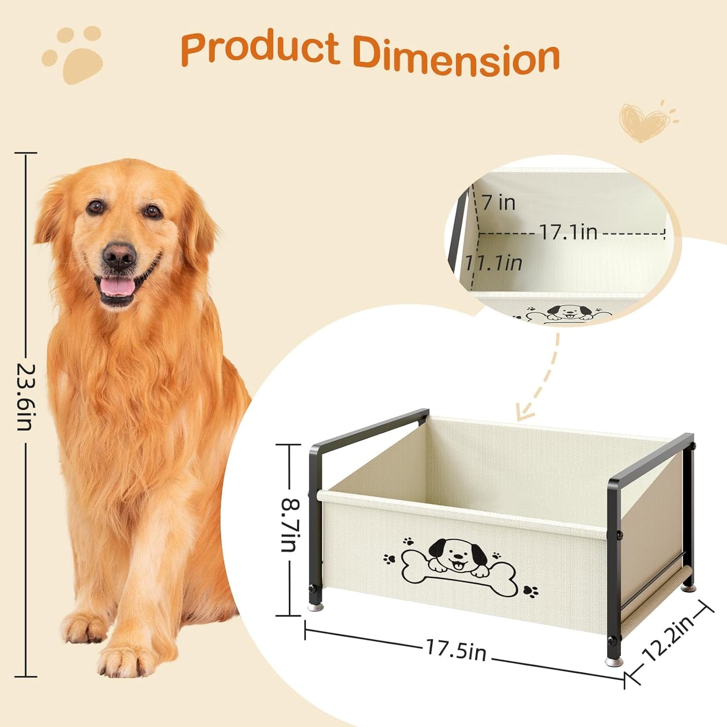 Dog Toy Basket, Toy Box for Dogs, Metal Frame Oxford Fabric Pet Storage Organizer for Living Room