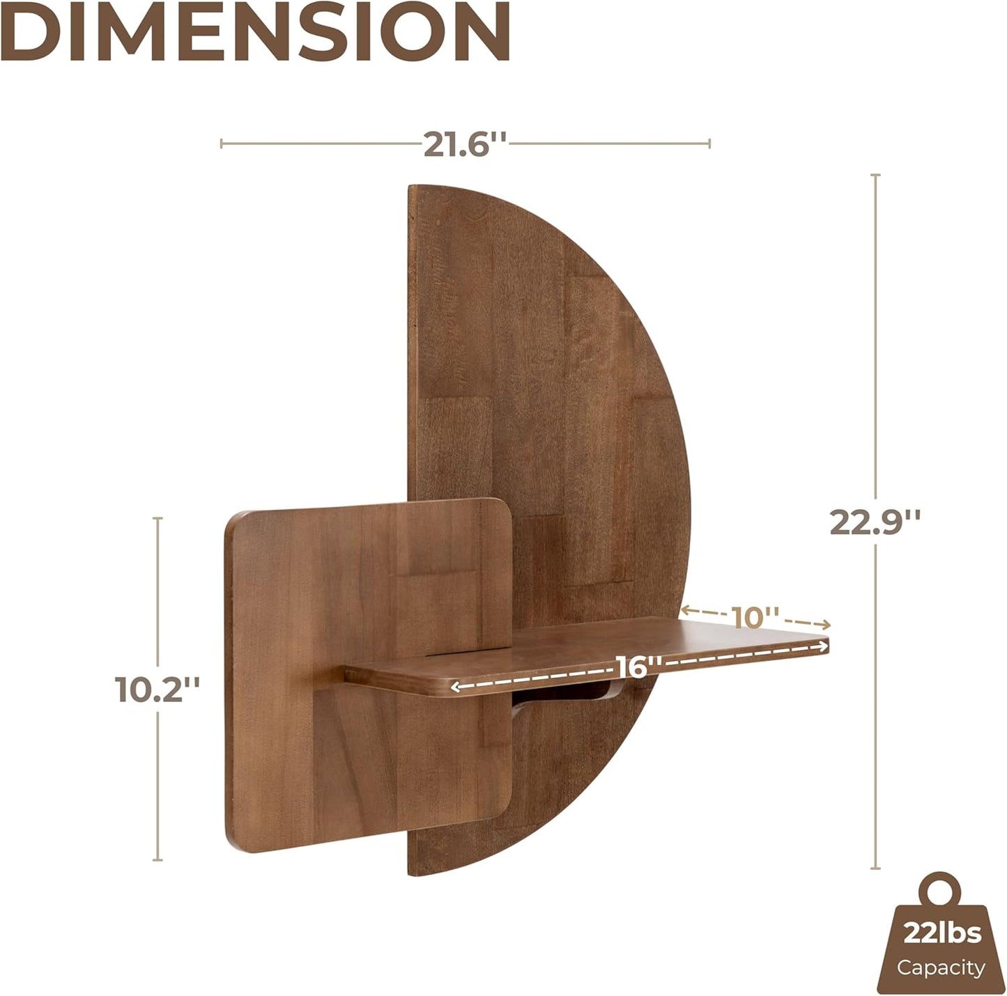 Behomes Soluna Solid Wood Floating Nightstand, Wall Mounted Nightstand, Floating Bedside Table for Bedroom and Living Room, Modern Rustic Wood Night Stand, Small Floating Shelf Accent, Walnut