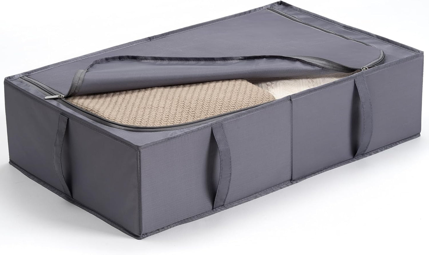 TYEERS Under Bed Storage Containers, Durable Fabric, Washable, Collapsible, Under Bed Storage Bins for Clothes, Blankets, Sheets, Shoes, 27.5x16.5x7 Inches, 4-Pack, Dark Grey