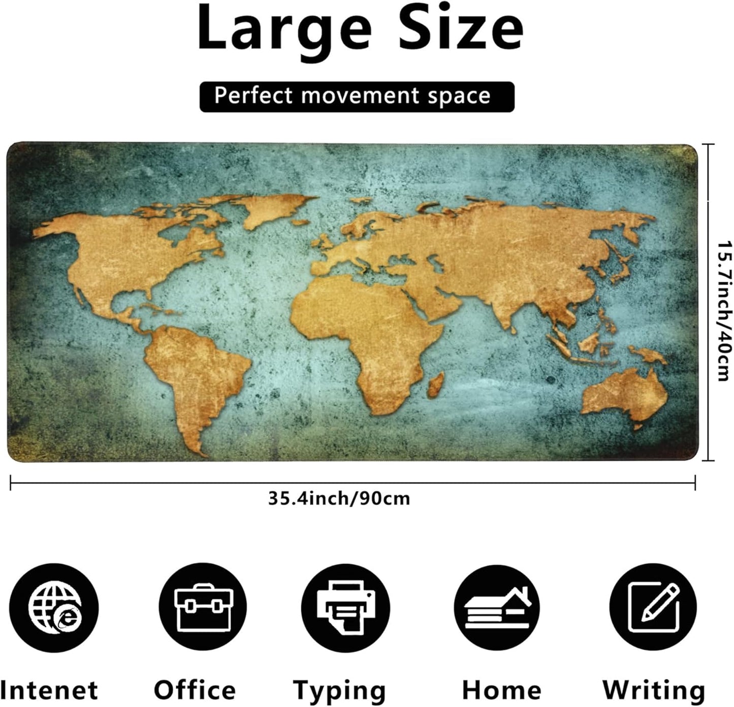Desk Mat,World Map Extended Gaming Mouse Pad,Large Non-Slip Rubber Base Mousepad with Stitched Edges,Waterproof Mouse Mat Desk Pad for Office Game Home 35.4x15.75 in