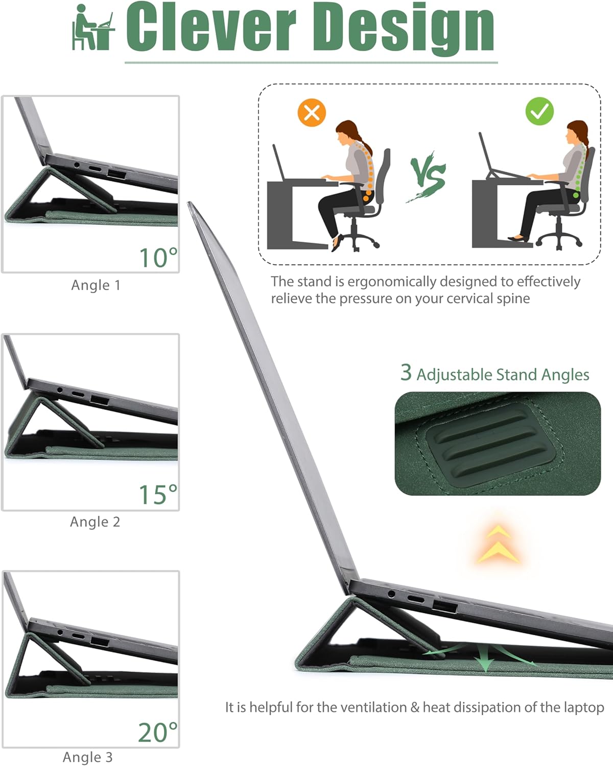 HYZUO 15-16 Inch Laptop Sleeve Bag with Adjustable Stand Feature for MacBook Pro 16 M4/M3/M2/M1 2025-2019, XPS 15, MacBook Pro 15 2015-2012, Case with Pouch, Midnight Green