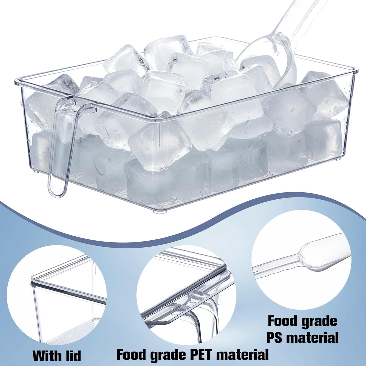 Havawish 4 Pcs Ice Storage Bin for Freezer with Lid and Flexible Scoop Set Plastic Ice Container with Lid Handle for Home Office Fridge Storage (12.4 x 8.07 x 3.94 Inches,Clear)