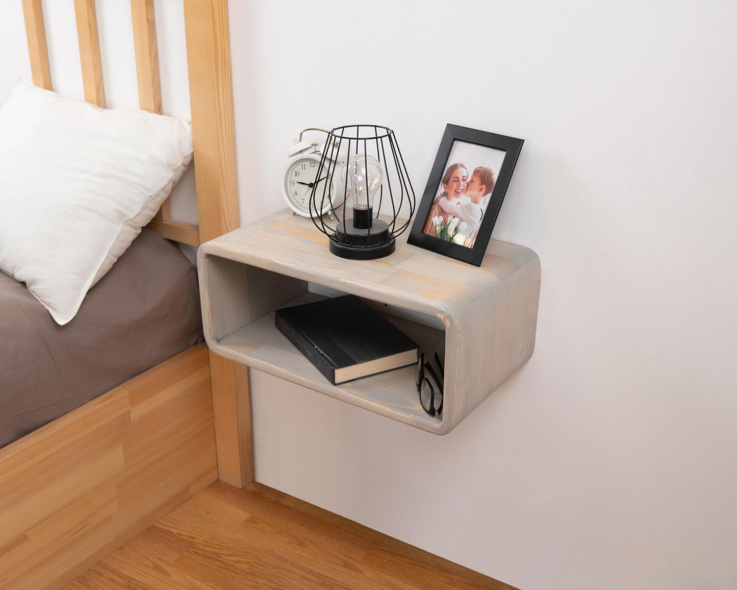 Floating Nightstand Wooden, Bedside Table, Nightstand Shelf, Handmade, Wall Mounted Bedside Shelf, Minimalist and Unique Style (Lizbon)