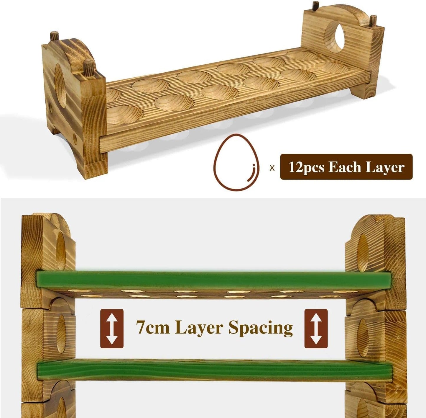 Egg Holder Countertop - Wooden Fresh Eggs Storage for Counter - Pine Wood Egg Organizer Tray Racks