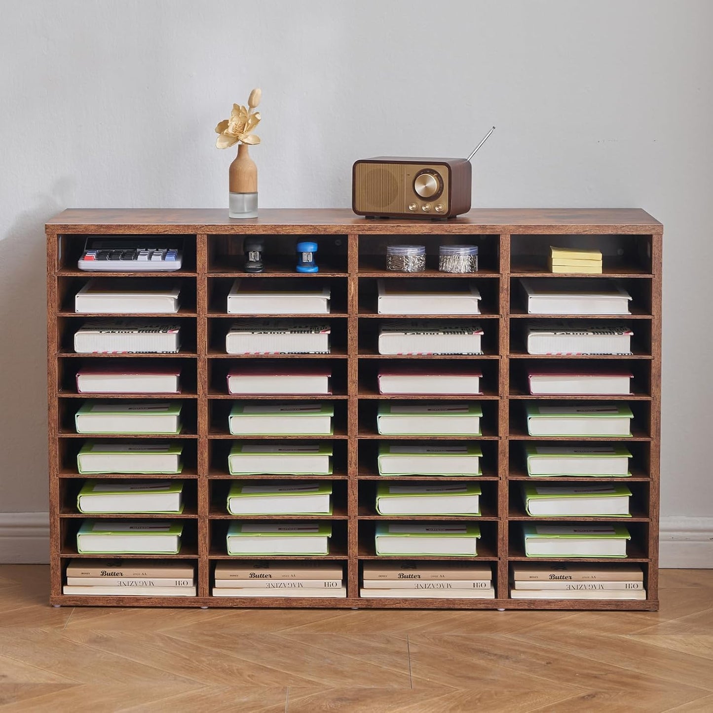 VEVOR Literature Organizer, 36 Compartments Office Mailbox with Removable Shelves, Wood Mailbox Sorter Particle Board Office Home Classroom Storage, File Sorter for File, Document, Paper, Retro Brown