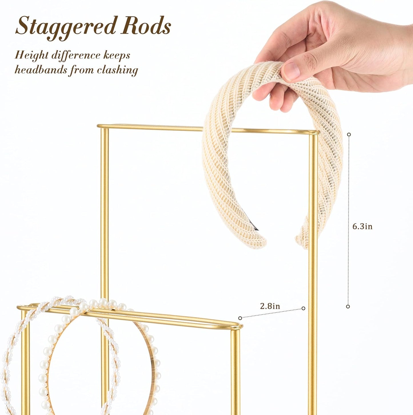pickpiff Headband Holder Organizer Metal 2-Tier with Tray: Hair Accessories Display Stand Storage, Purse Charms Key Rings Rack Necklace Stand Home Bedroom for Girls Women, Gold