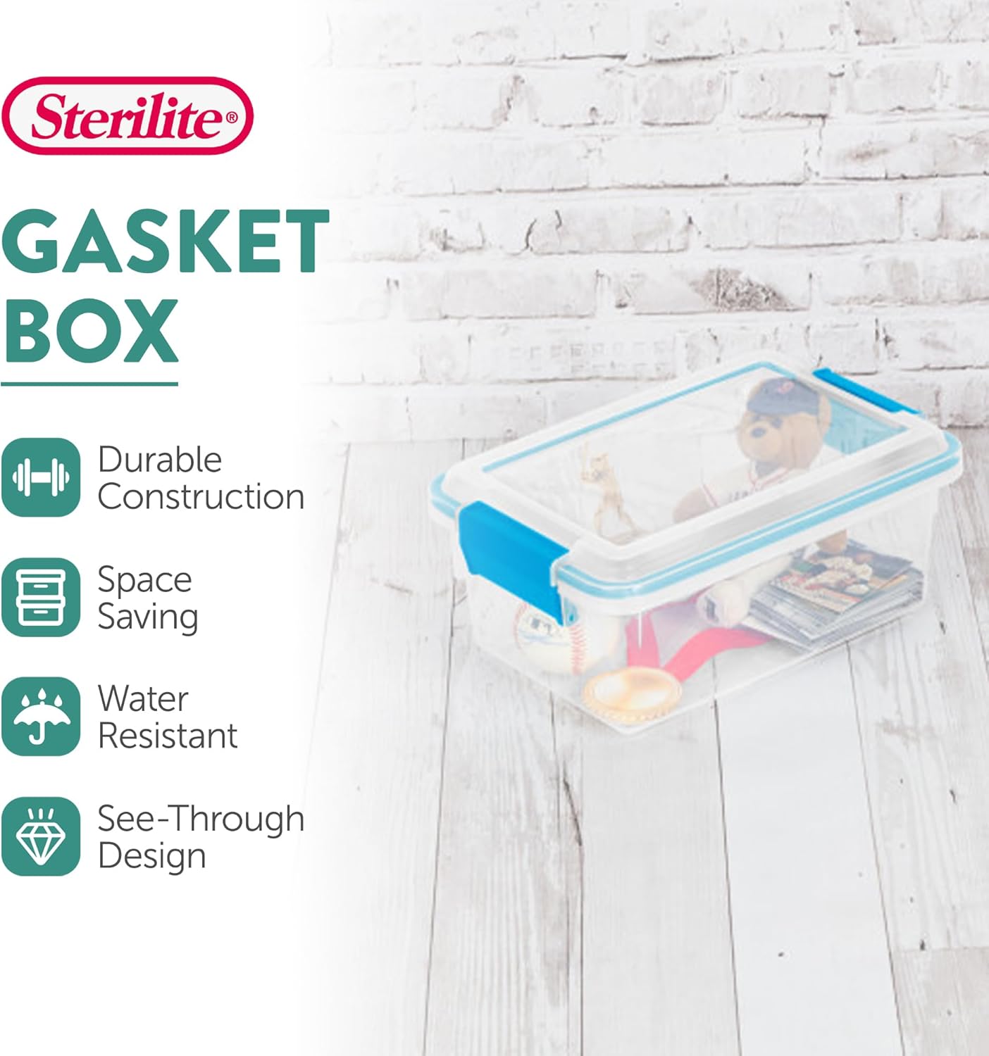 Sterilite 6-Pack Gasket Box, Weather-Resistant Storage Bins with Latching Lids, 7.5 Quart - Heavy-Duty Organizing Containers for Closet, Bathroom, and Office