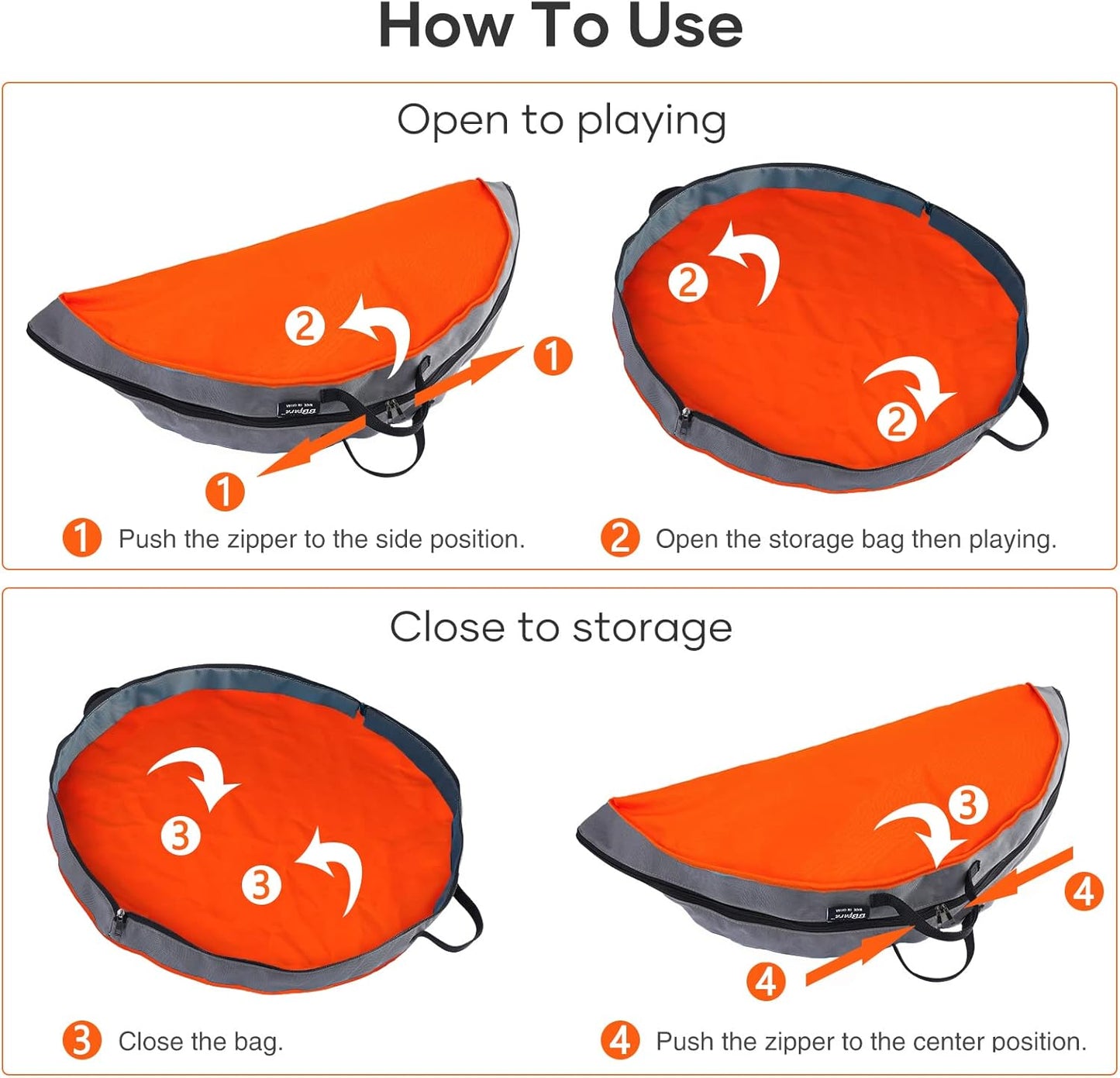 Toy Storage Basket Play Mat for Building Bricks & Blocks - Toy Storage Bags with Zipper - Easy Clean Up to keep the Kids Rooms neat & tidy - Orange