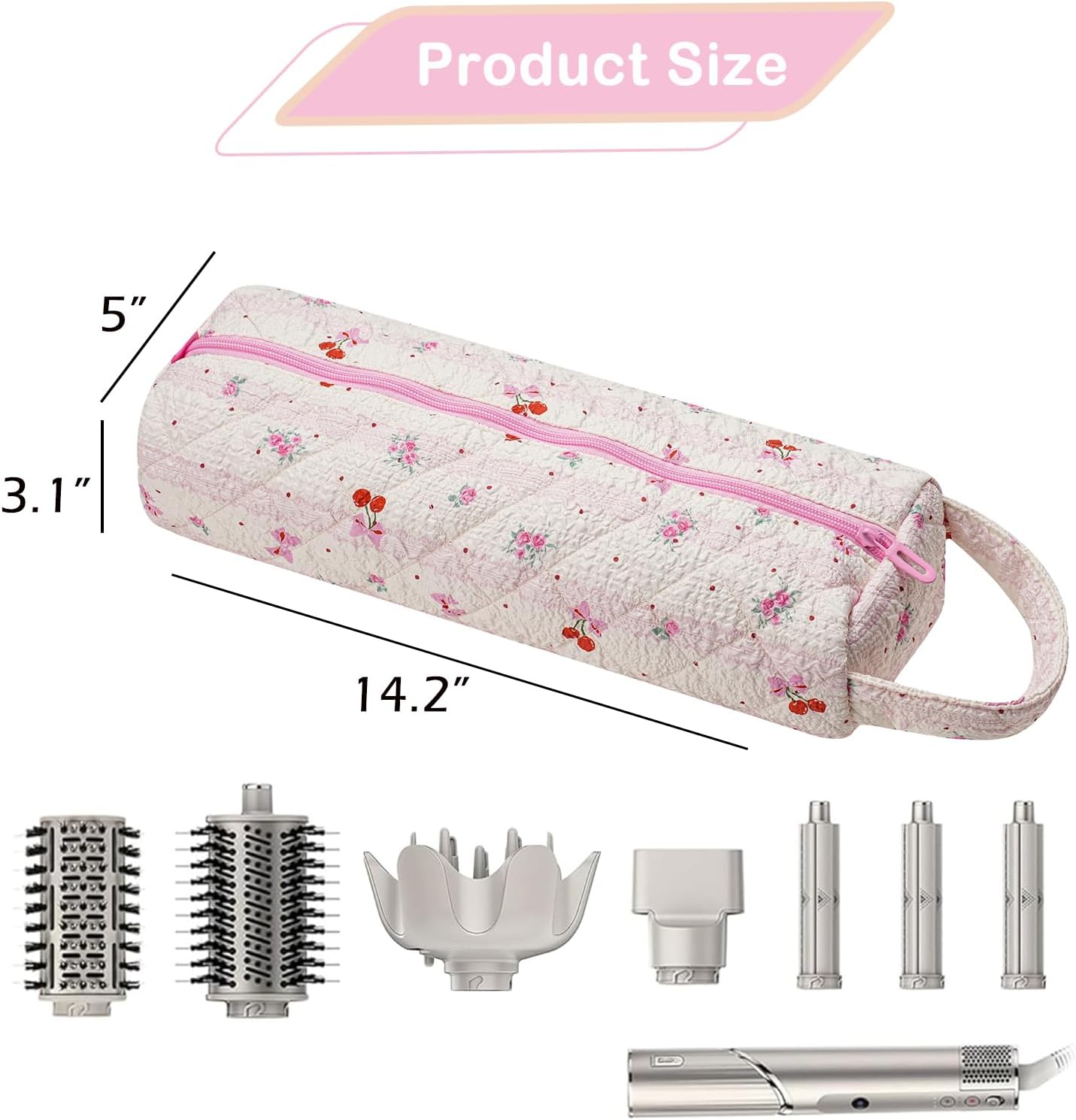 Quilted Hair Tools Travel Bag，Hair Styling Accessories Storage Case for Shark FlexStyle, Dyson Airwrap Hair Dryer, Curling Iron, Revlon Hair Tools，Portable and foldable(04Cherry)