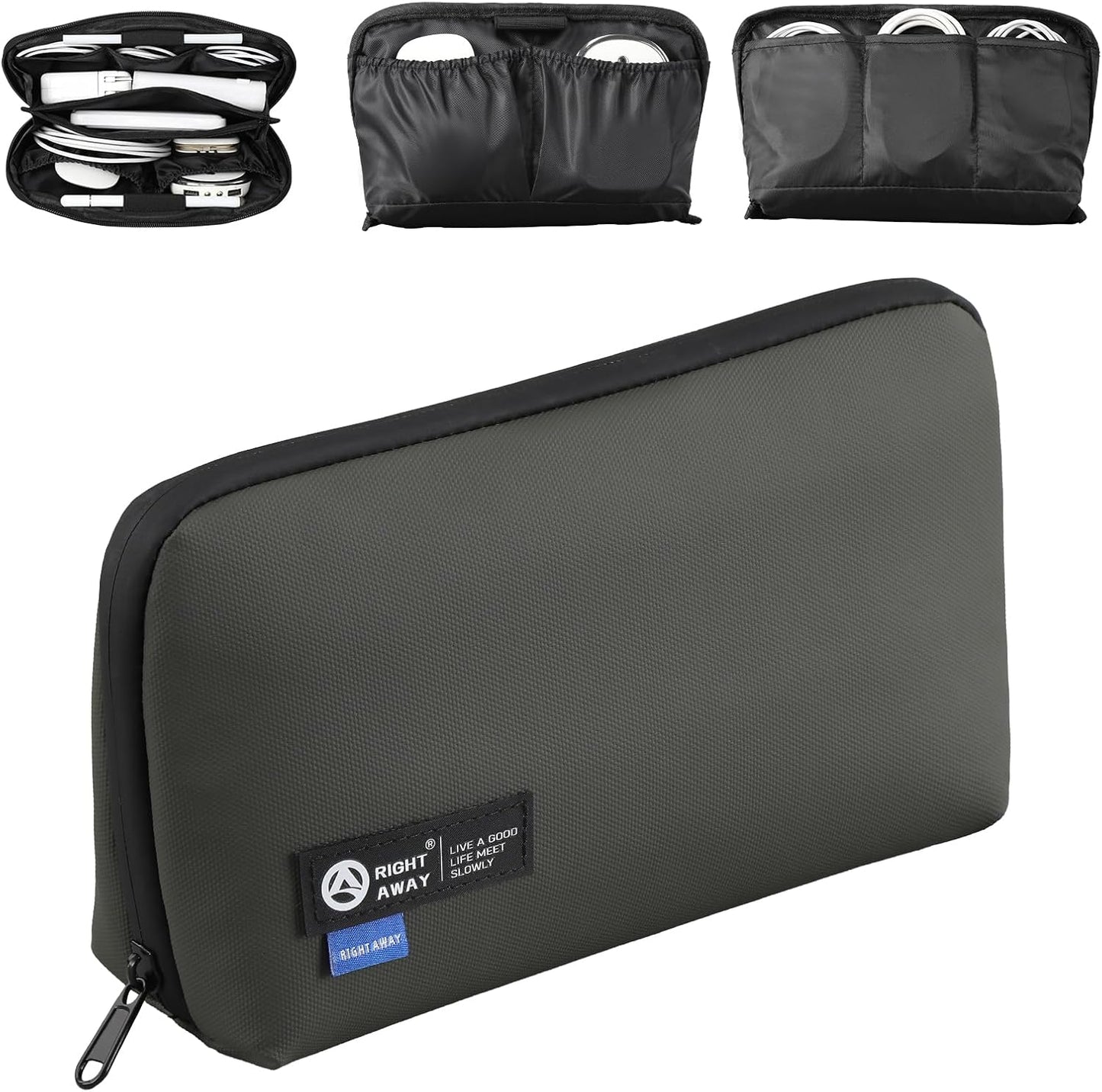 RIGHT AWAY Travel Tech Pouch，Waterproof Cord Case，Electronics Organizer Travel Case，Cable Organizer Storage Bag For Phone, Charger, Accessories(Dark Green)