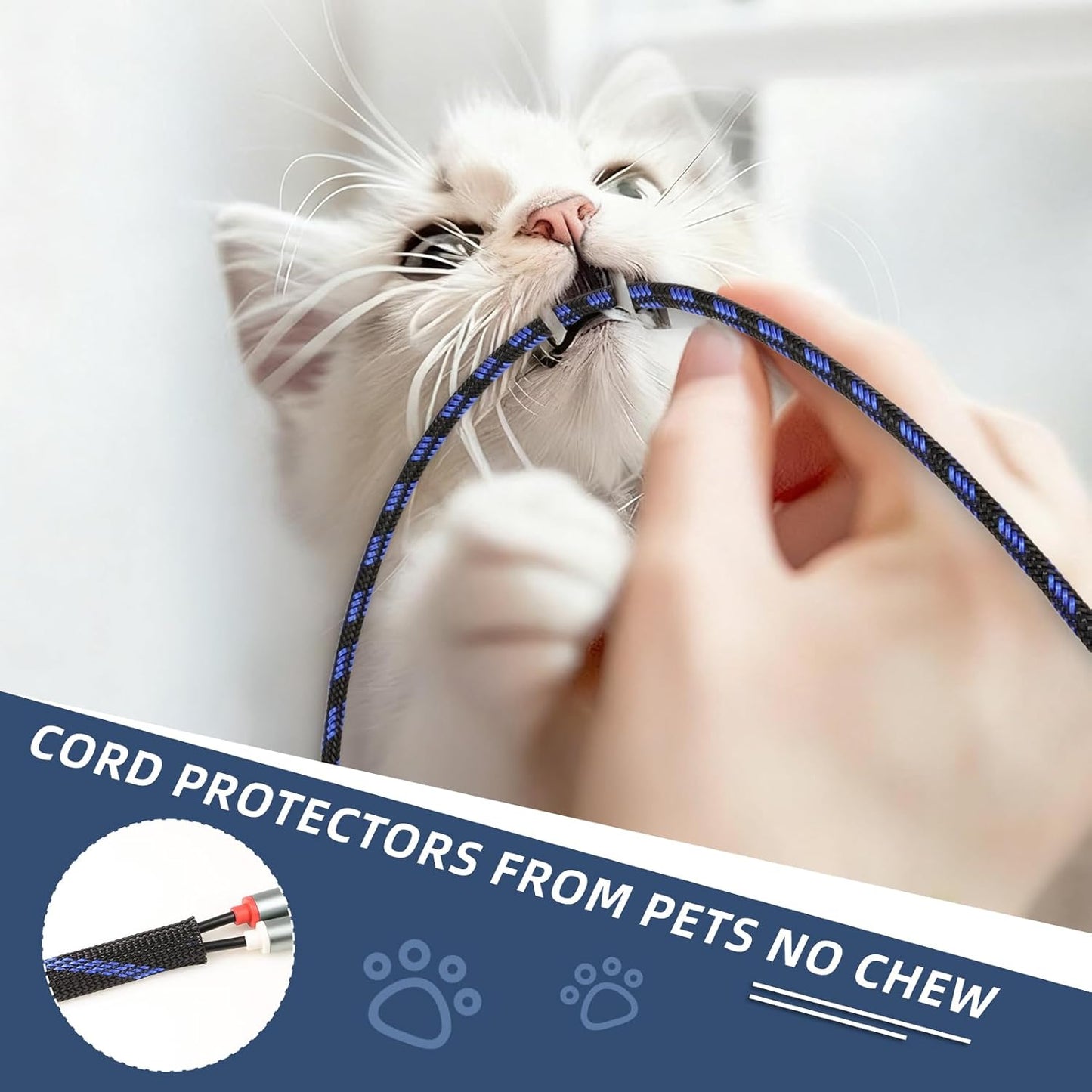 Braided Cable Sleeving, PET Expandable Braided Cable Sleeve, Flexible Mesh Sleeving Cord Management for Audio Video and Other Home Device, Cord Protector from Pets (Blue Gold, 3/8" x 25ft)