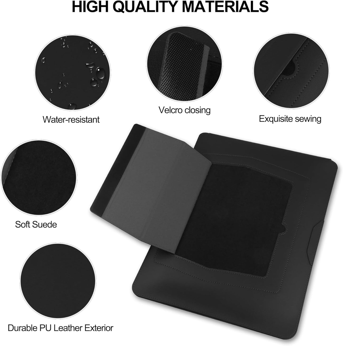 13.3'' /13.6'' Laptop Sleeve Case Leather Bag with Stand Compatible with MacBook Pro 14/MacBook Air 13(M1 M2)/13.3'' Yoga/Dell XPS 13/HP/Matebook 14'' Laptop case, Black