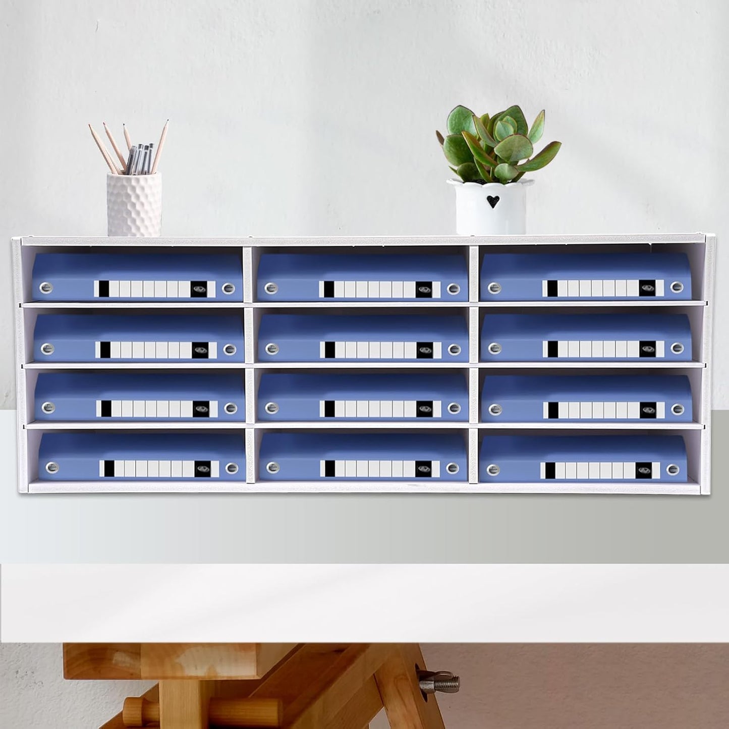 Mail Sorter Organizer, 12 Compartments Mailbox for Classroom, Desktop File Organizer with Adjustable Shelves, for Office Home Classroom, PVC, White