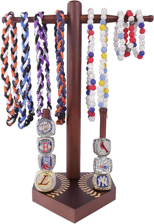 Baseball and Softball Jewelry Organizer - Wooden Display Holder for Championship Rings & Drip Necklaces, All-in-One Sports Ring Holder, Perfect Display Gift for Athletes and Fans