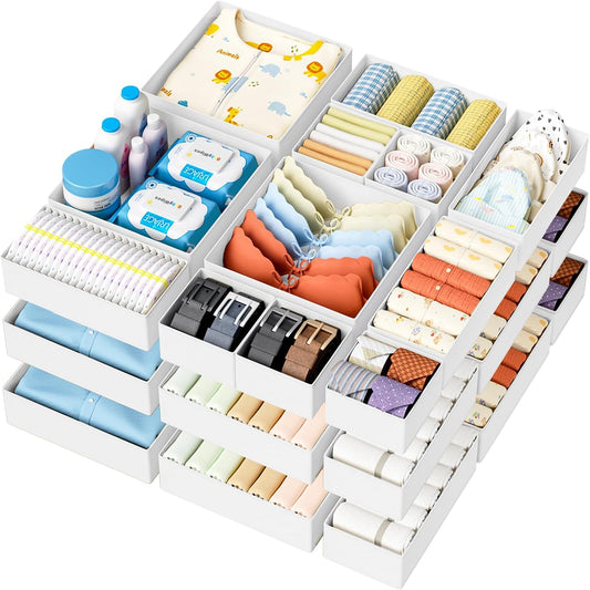 DIMJ Drawer Organizer Clothes Storage - 18 Pack Baby Dresser Organizer for Nursery, Foldable Closet Drawer Organizer Bins for Bedroom Organization, Fabric Storage Dividers for Socks, Underwears, Bras