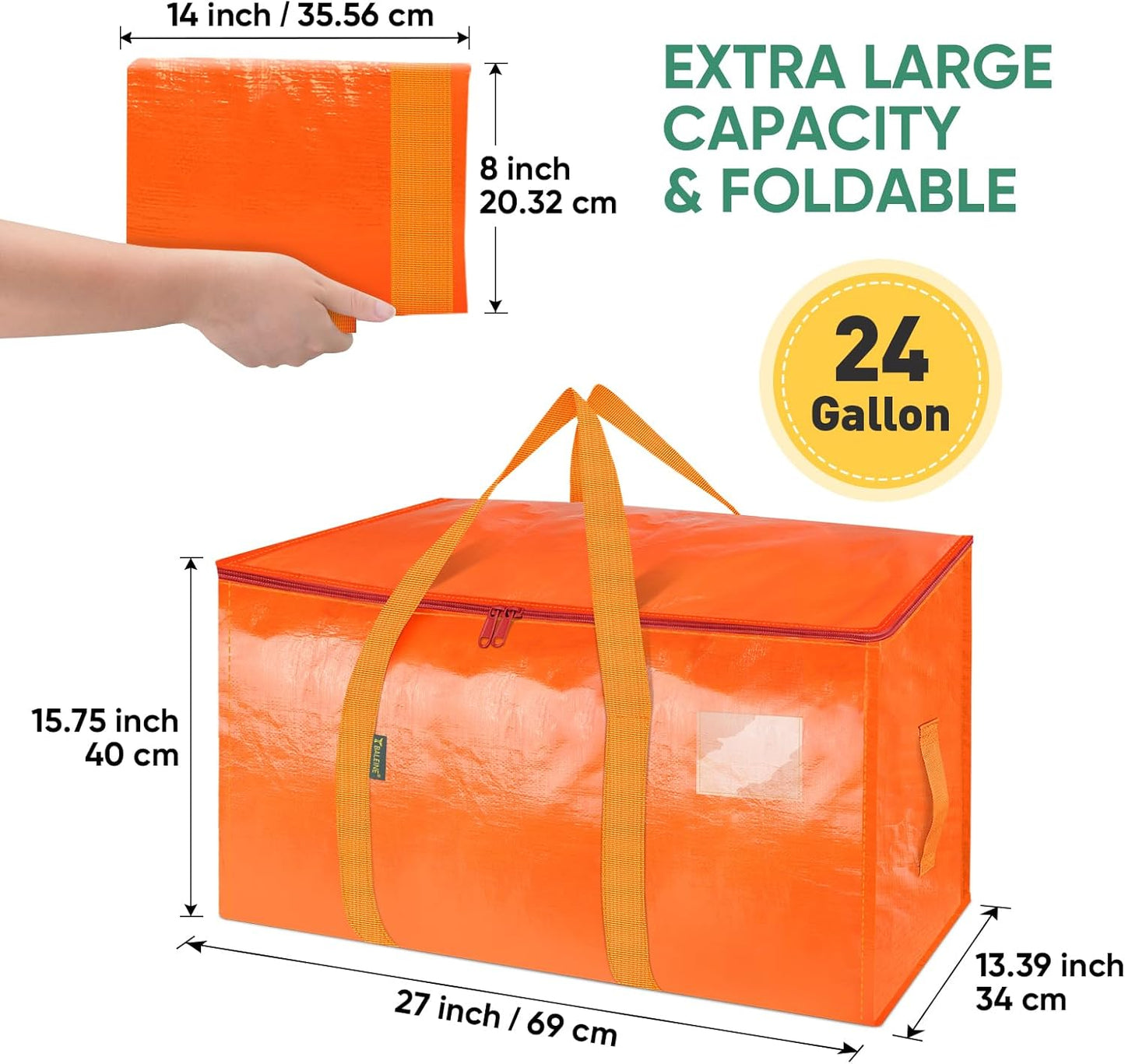 BALEINE 4-Pack Oversized Moving Bags with Reinforced Handles, Heavy-Duty Storage Tote for Clothes, Moving Supplies (Orangel, 4-Pack)