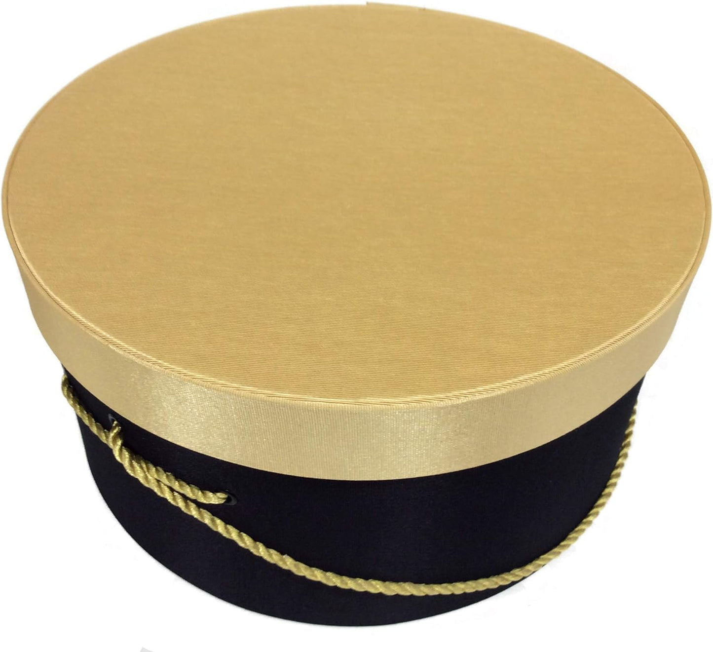 Sarah's Hat Boxes Classic Black/Gold Hat Box – 14.75" x 7.5" (Dia. x Ht.) Handmade in USA – Odorless Non-Toxic Adhesive, Cording Handle – Premium Storage for Hats & Accessories