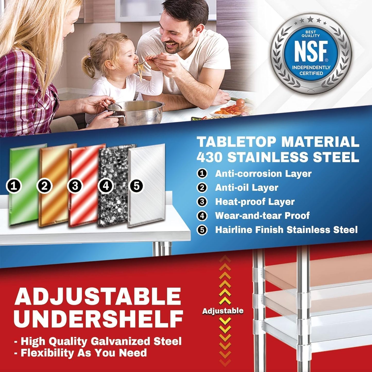 DuraSteel NSF Stainless Steel Table - 24 x 48 Inch Metal Work Table w/Undershelf - Commercial Kitchen, Restaurant, Garage, Laundry - Outdoor Stainless Steel Prep Tables Countertop Island Grill Small