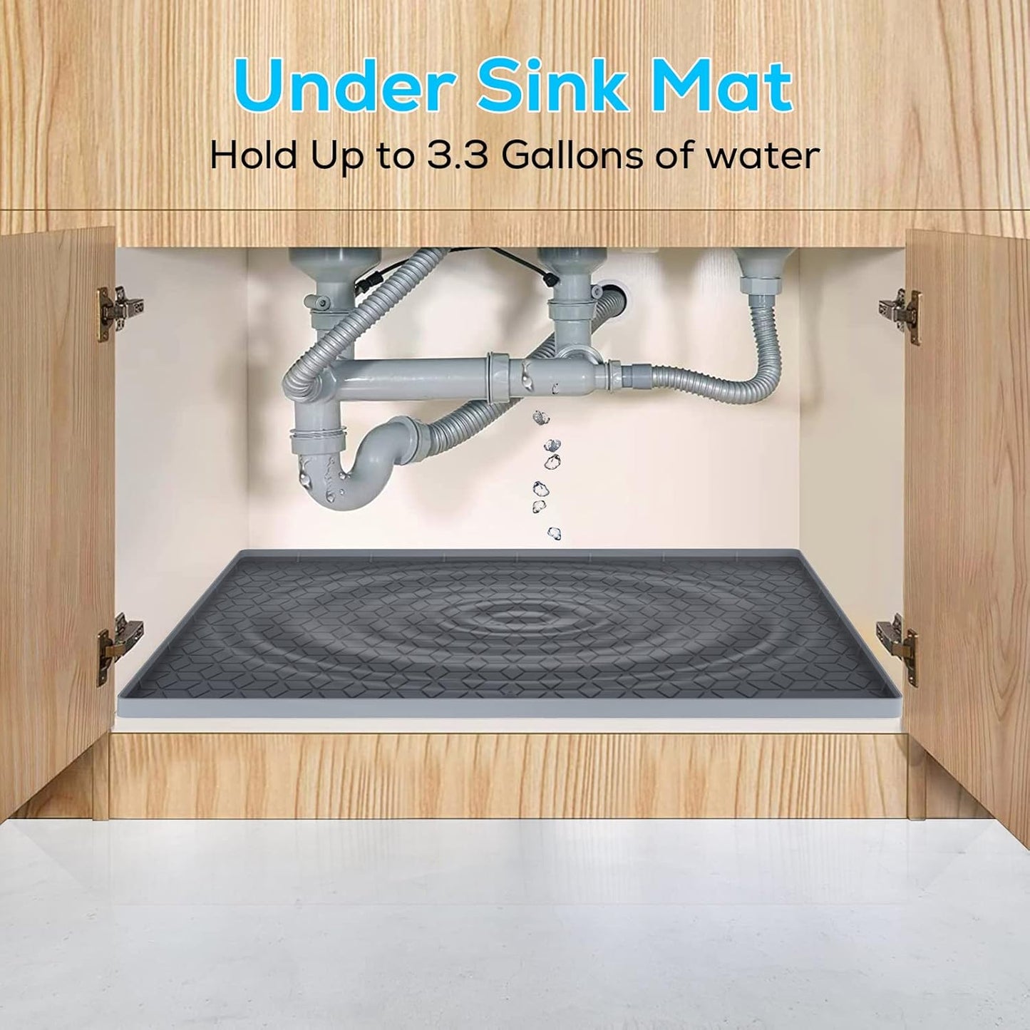 Under Sink Mat, 19"x22" Under Sink Mats for Kitchen, Silicone Waterproof Under Sink Liner, Sink Cabinet Organizer Tray with Drain Hole (Gray, 19X22)