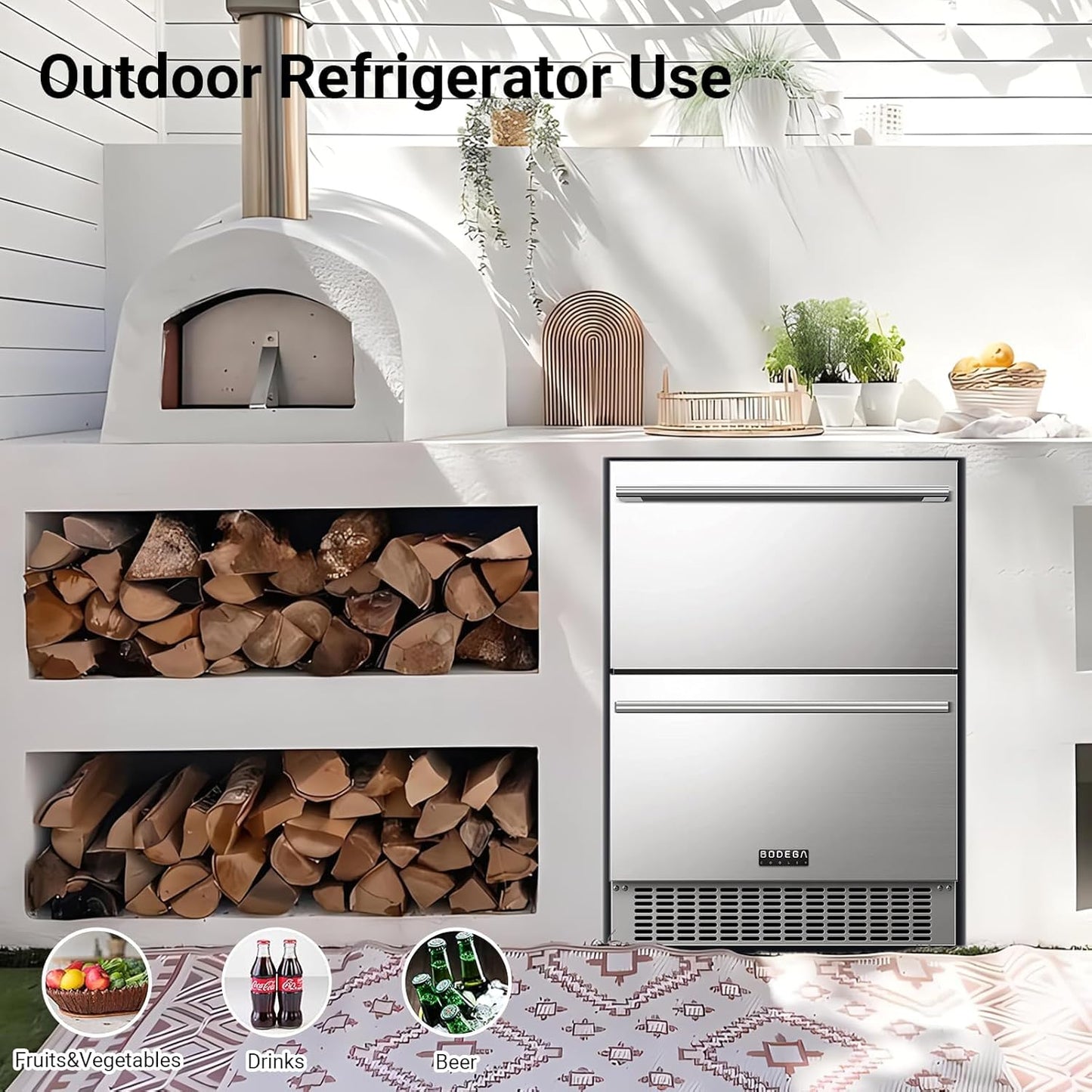 BODEGA 24 Inch Beverage Fridge under Counter, 2 Drawer Outdoor Coolers for Patio and Deck Weatherproof, Stainless Steel Beverage Refrigerator for Beer, Soda, Holds 180 Cans