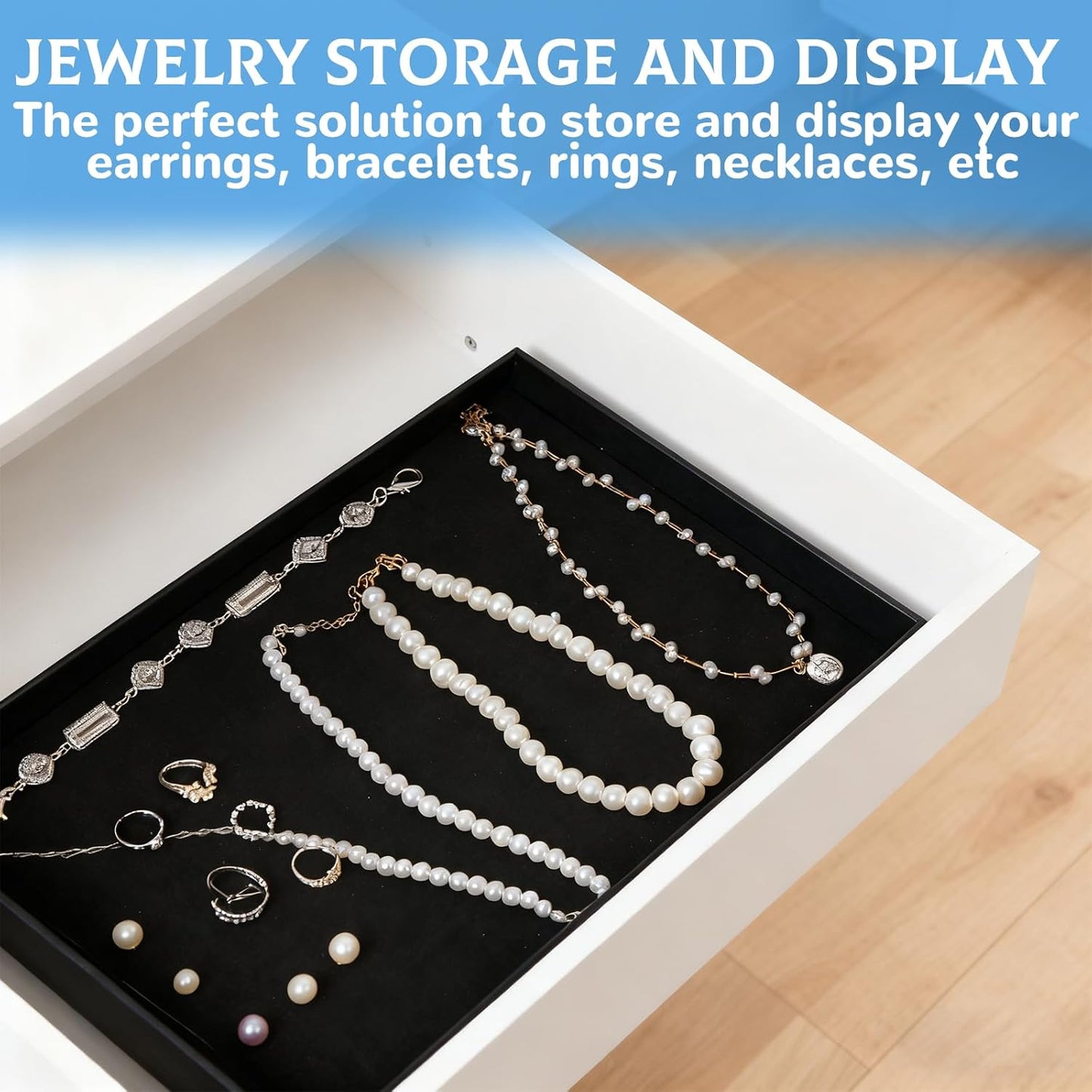 10 Pcs Velvet Stackable Jewelry Tray Showcase Display Jewelry Organizer Tray for Drawers Countertop, Empty Plate for Necklace, Ring, Bracelet Organizing, and Earring Storage Display (Black)