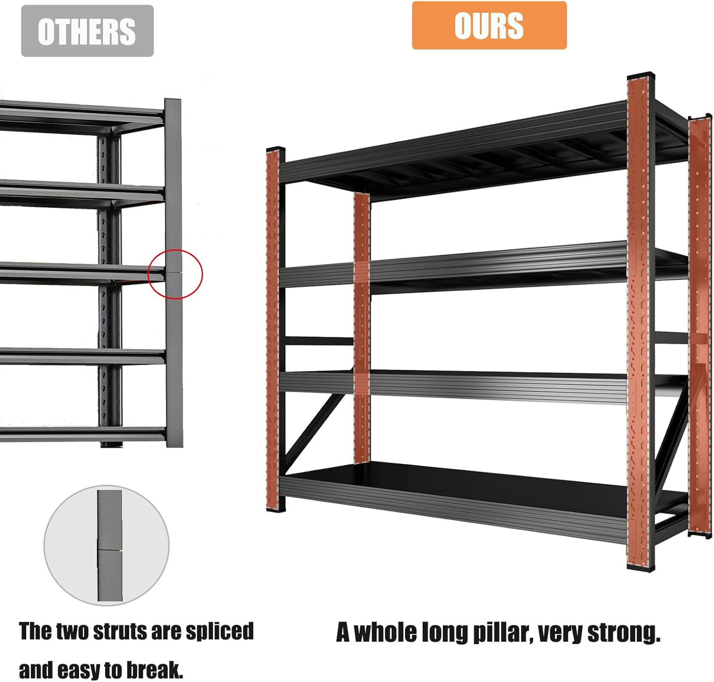 2000LBS Garage Shelving 59" W Heavy Duty Storage Shelves, 4 Tier Industrial Adjustable Metal Shelves, Shelving Units for Garages, Warehouses