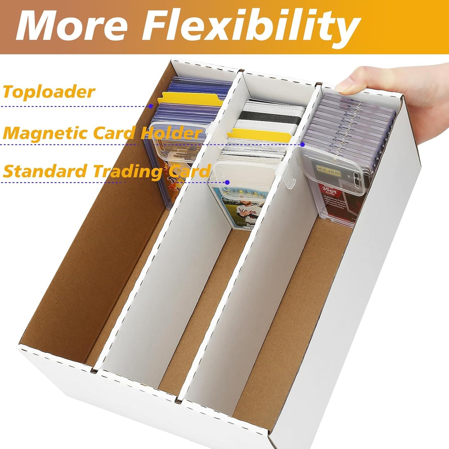 Sport Card Box 3 row Cardboard Storage Box White Bulk Trading Card Storage Collection Tray with 24 divider for MTG TCG