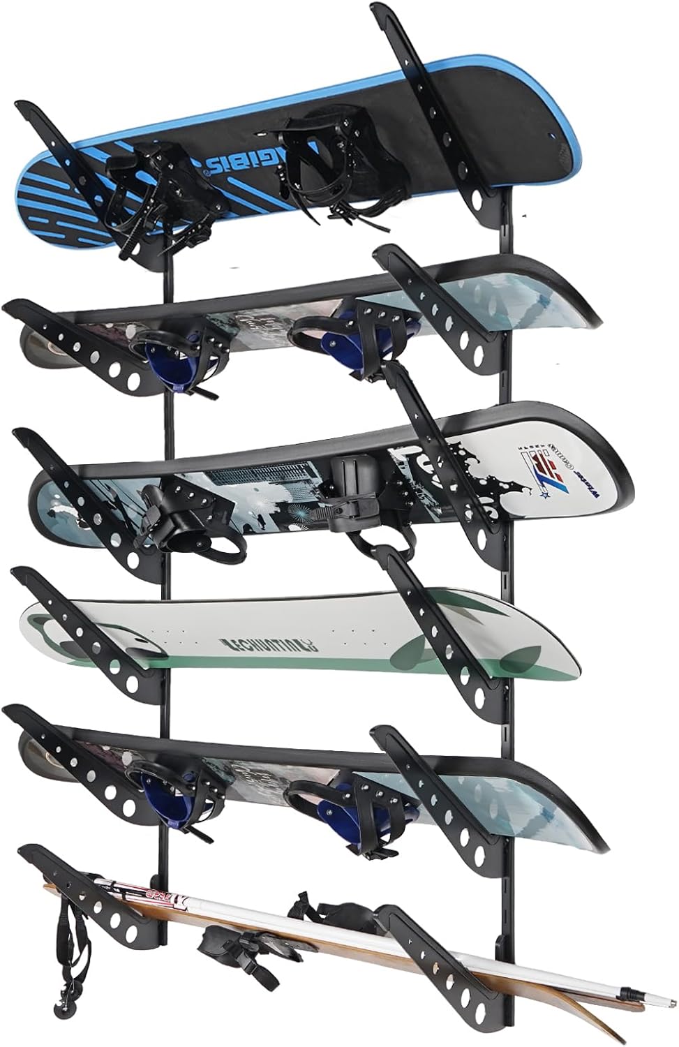 Snowboard Wall Racks, Adjustable Storage Rack for Ski, Surfboard, Wakeboard, Snowboard Wall Mount Display, White/Black
