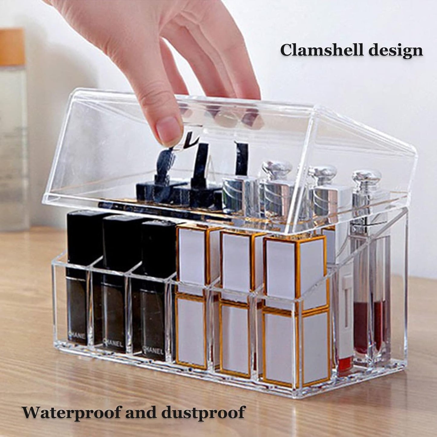 Lipstick Holder 18 Spaces Lipgloss Organizer With Lid, 3 Rows - Nail Polish Organizer Makeup Holder & Cosmetics Storage Display