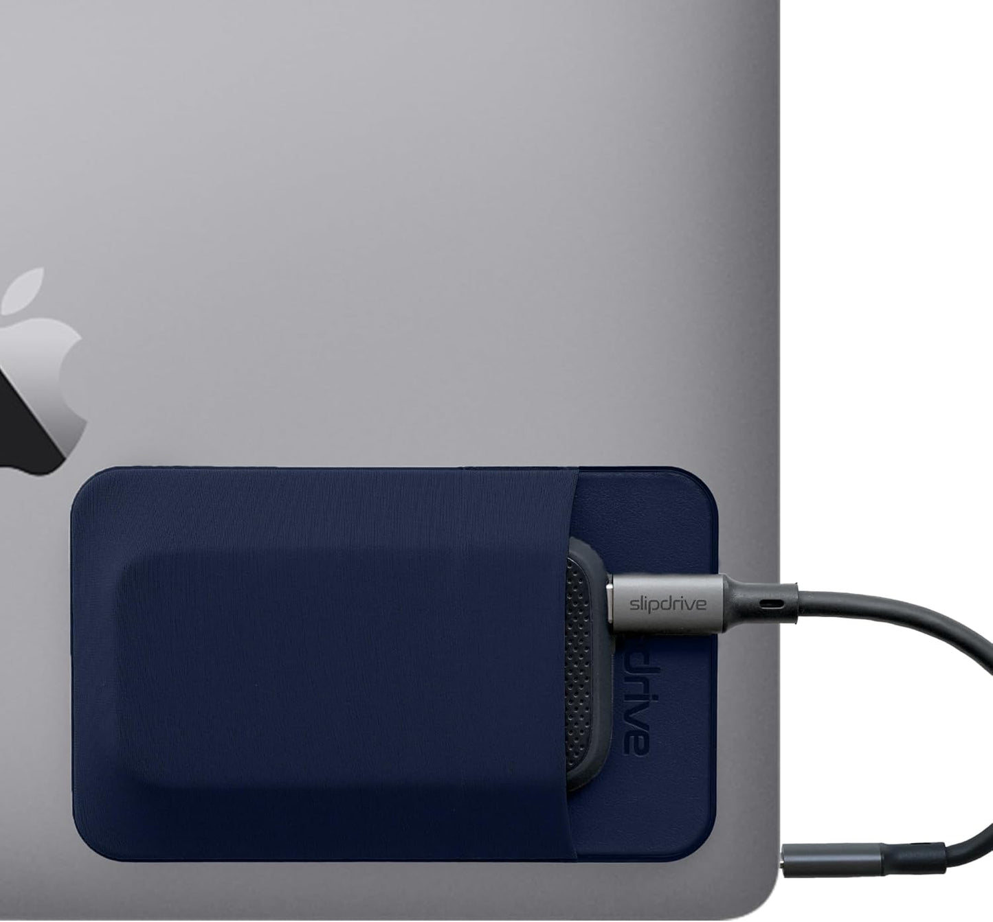 Slipdrive - Portable Hard Drive Sleeve for Laptop - SSD Solid State Drive - Reusable Adhesive - 5” x 3.2” Stick on External Hard Drive Carrying Case - Travel Pocket Pouch (Small, Navy Blue)