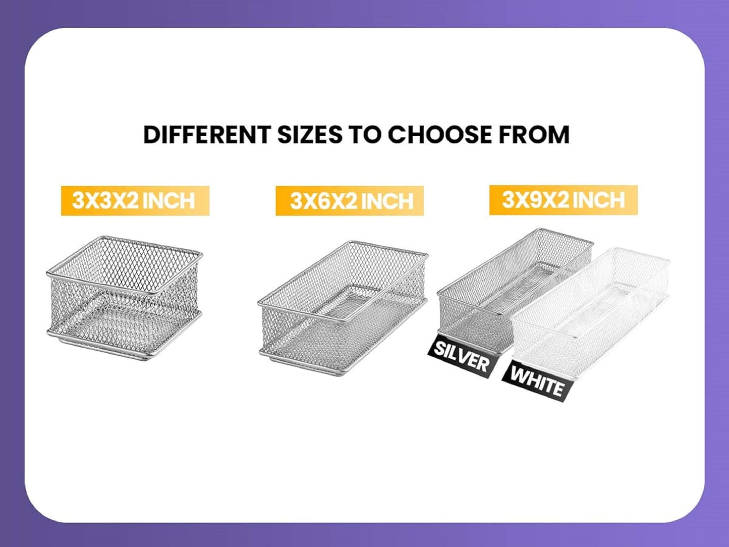 YBM HOME Silver Mesh Drawer Cabinet and or Shelf Organizer Bins, School Supply Holder Office Desktop Organizer Basket (2, 3x6x2 Inch)
