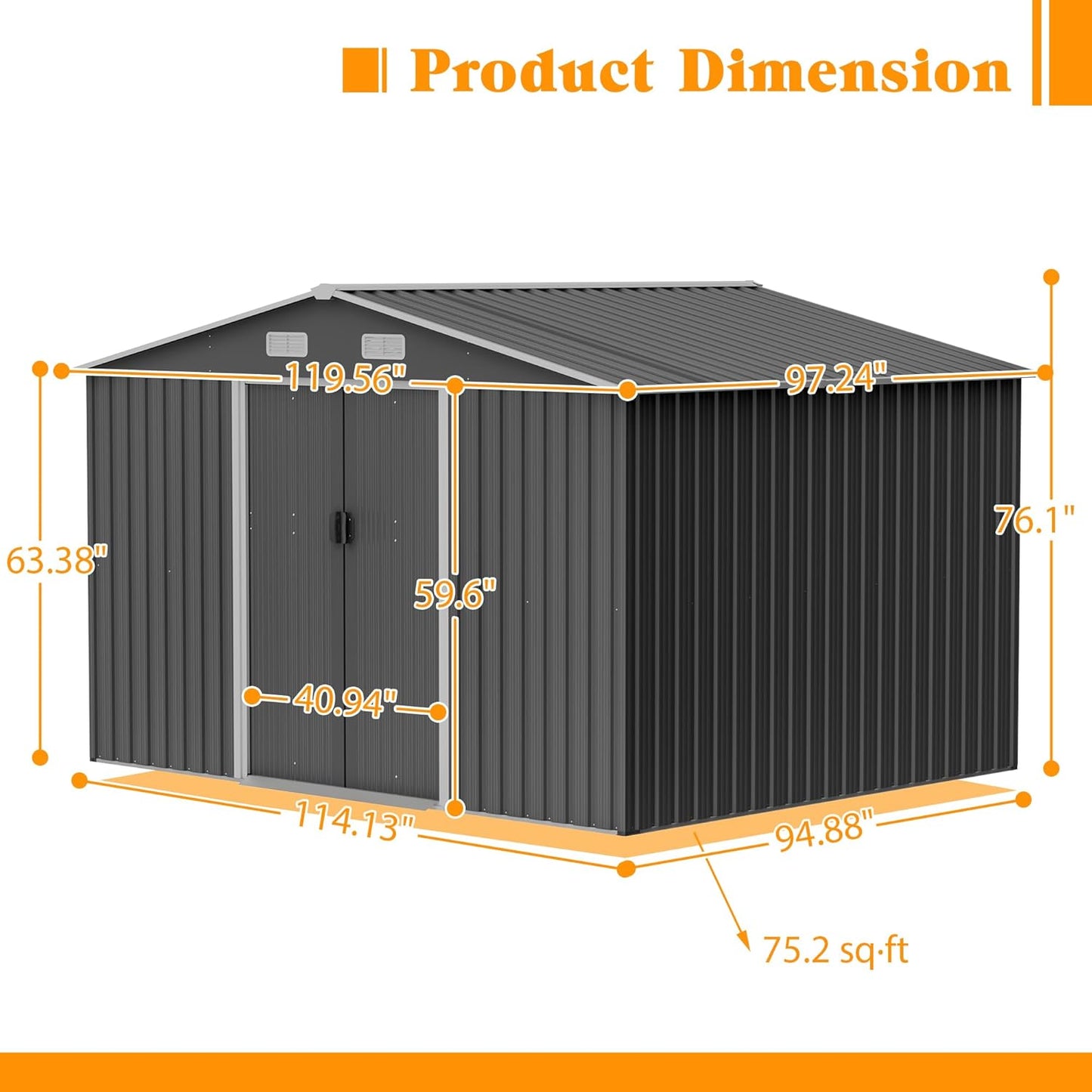 10x8 FT Outdoor Storage Shed with Floor Frame, Metal Sheds Included Double Air Vents & Lockable Sliding Door Foundation Steel Garden Tool Shed with Waterproof Roof Ideal for Backyard Patio Dark Gray